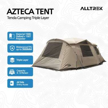 ALLTREK Tenda Camping AZTECA Tunnel 5P Triple Layer Waterproof Tent Black