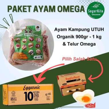 Paket ayam organik & telur omega ayam kampung potong organik & telur omega