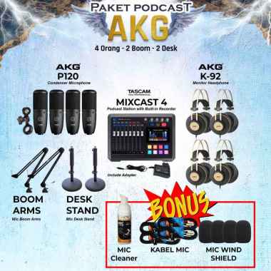 PAKET PODCAST AKG SERIES 4 ORANG - Tascam Mixcast 4 - AKG P120 KOMBINASI
