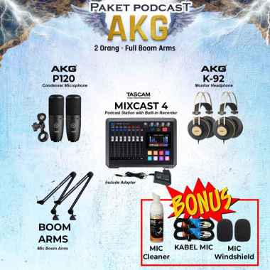 PAKET PODCAST AKG SERIES 2 ORANG - Tascam Mixcast 4 - AKG P120 FULL BOOM ARM