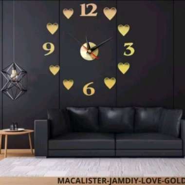 AA - jam dinding DIY 3D kecil / jam tempel di tembok jam hiasan unik gold love