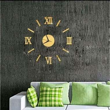AA - jam dinding DIY 3D kecil / jam tempel di tembok jam hiasan unik gold romawi