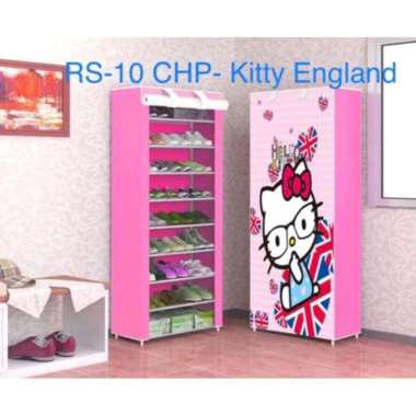 AA- Rak Sepatu Portable Lemari Sepatu Portable 9 Ruang Shoe Rack HELLO KITTY