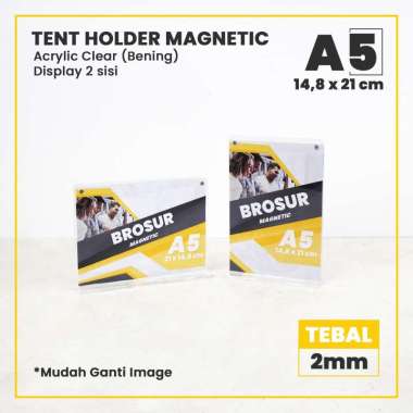 Tempat Brosur MAGNETIC A5 / Tent Holder / Nomor Meja Akrilik 2 Sisi Landscape