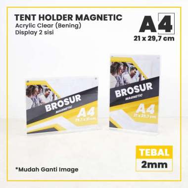 Tempat Brosur MAGNETIC A4 / Tent Holder / Nomor Meja Akrilik 2 Sisi Landscape