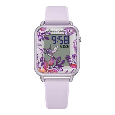 Jam Tangan Wanita Alexandre Christie Digi AC 9378 LH RRGLP Digital Dial Purple Rubber Strap