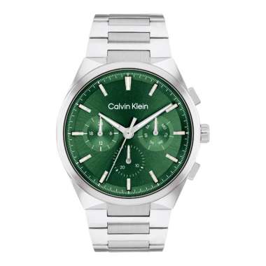 Jam Tangan Pria Calvin Klein Distinguish 25200441 Men Multifunction Green Dial Stainlees Steel Strap