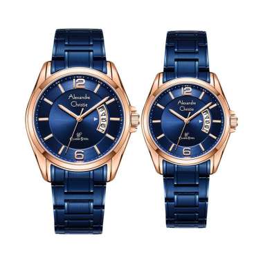 Jam Tangan Couple Alexandre Christie Classic Steel AC 8684 BURBU Couple Blue Dial Blue Stainless Ste