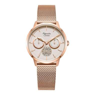 Jam Tangan Wanita Alexandre Christie Passion AC 2682 BF BRGLG Ladies Taupe Dial Rose Gold Mesh Strap