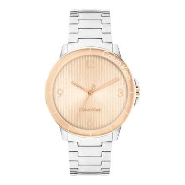 Jam Tangan Wanita Calvin Klein 25100025 Rose Gold Linear Texture Dial Stainless Steel Strap