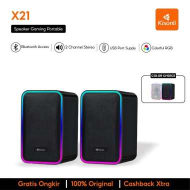 KISONLI X21 SPEAKER 2 CHANNEL WITH RGB LED LIGHT SPEAKER PC GAMING BASS Putih