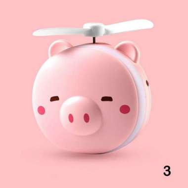 ONE - K36 Kipas Cermin Makeup LED 3in1 Karakter Mini Fan Led Mirror USB Charger Cermin Make Up Porta