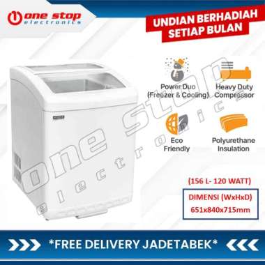 [GARANSI RESMI] MODENA MC 0160 W / MC0160W Sliding Curved Glass Chest Freezer 156 L