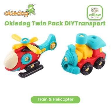 Mainan Anak - Okiedog Twin Pack Diy Transport Train N Helicopter