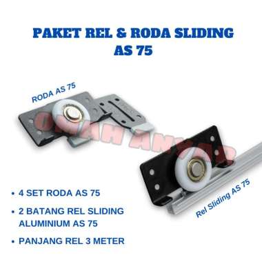 PAKET Rel dan Roda Pintu Lemari Sliding Rel AS-75 Huben FULL Roda sd 753 COKLAT TANPA POTONG FULL 3M