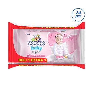[BUY 1 GET 1] - Kodomo Rice Milk Pink Baby Wipes 50 Sheets [24 pcs / car]