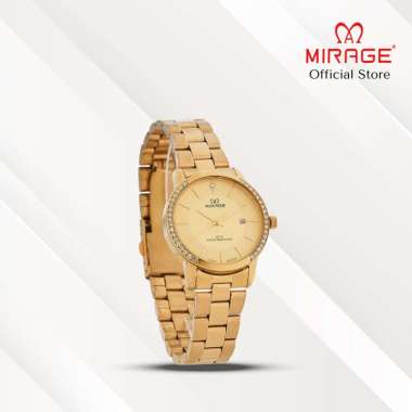 Mirage Jam Tangan Wanita Permata Analog 8805 L Gold Original Stainless Plat Putih