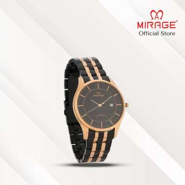Mirage Jam Tangan Pria Analog 8544 M Black Rose Gold Lis Rose Gold Original Stainless Plat Rose Gold