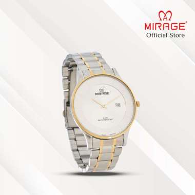 Mirage Jam Tangan Pria Analog 2 Jarum 8670 M Gold Silver Original Stainless Plat Putih