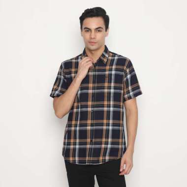 POLICE Kemeja Kotak Twill Regular Fit Pria Orange M