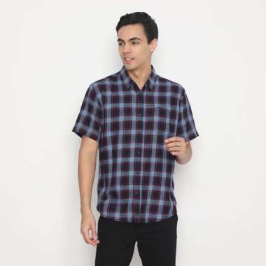 POLICE Kemeja Kotak Twill Regular Fit Pria Navy Merah XL