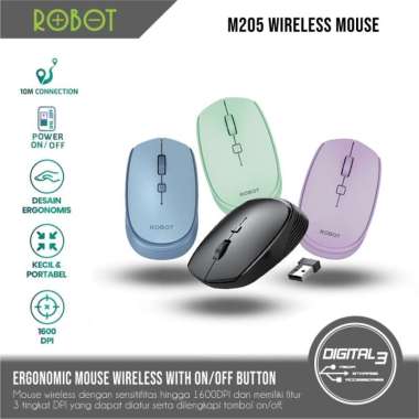 ROBOT M205 Mouse Wireless 1600DPI Optical Tombol On/Off Hijau