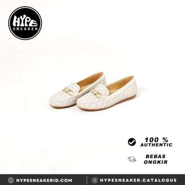 Sepatu MICHAEL KORS MK LACE GHW MONOGRAM WHITE FLAT SHOES 100% ORIGINAL 35