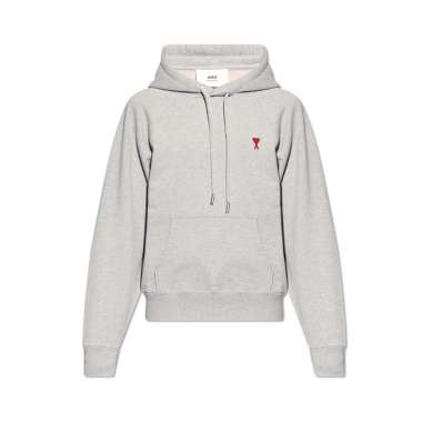 AMI Paris Red Ami De Coeur Heavy Loopback Hoodie Grey Grey S