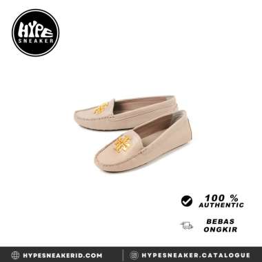 Sepatu TORY BURCH ELEANOR GHW LOGO GOLD TAUPE LOAFERS 100% ORIGINAL 37