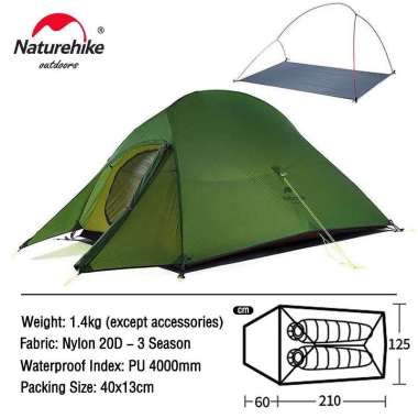 TENDA CLOUD UP 2X 20D NATUREHIKE NH17T001-T UPGRADED VERSION DARK GREEN