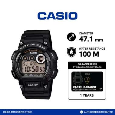 CASIO W-735H-1AVDF Standard Vibration Alarm Jam Tangan Wanita - Black Black