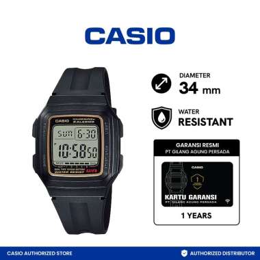 Casio F-201WA-9ADF Resin Band Unisex Watch - Hitam Black