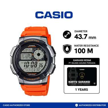 Casio AE-1000W-4BVDF 10 Year Battery Water Resistance 100M Black Resin Band Jam Tangan Wanita Black 