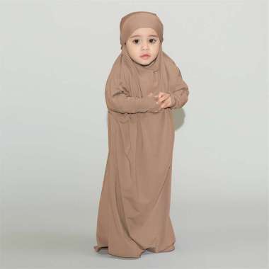 Lozy Hijab - Shameera Abaya Kids (Gamis Jersey Anak Lozy x Hamidah) 1-2 tahun Hazelnut