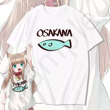 Kaos Putih Baju White Tshirt Osakana Neko Kawaii Cosplay Anime Manga M