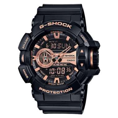 Jam Tangan Pria Casio G-Shock GA-400GB-1A4DR Digital Analog Dial Black Resin Band Black - Rose Gold