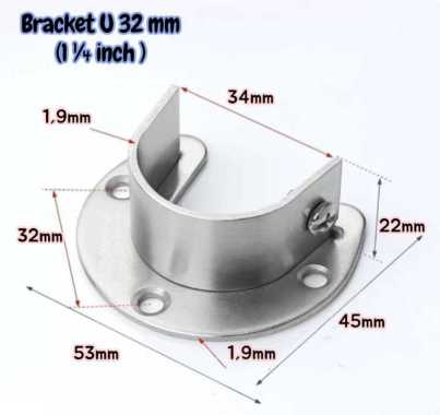 Bracket U / Dudukan U/ Kaki Pinggir Batang Gorden U / GORDEN / BRACKET, Bracket topi pipa, Bracket 2
