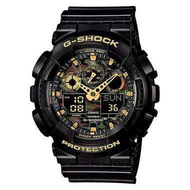 Jam Tangan Pria Casio G-Shock GA-100CF-1A9DR Camouflage Series Digital Analog Dial Black Resin Band 