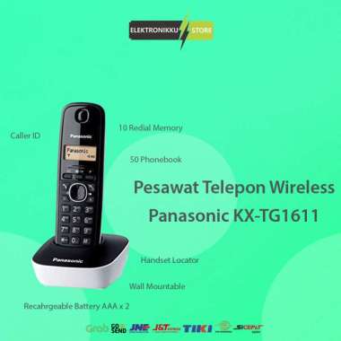 Telepon Wireless Panasonic KX-TG1611 - Telepon Wireless Rumah Kantor - White Black-White