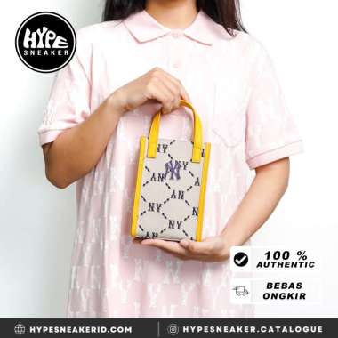 Tas MLB NY NAVY YELLOW GREY PHONE BAG WITH LONG STRAP 100% ORIGINAL - 18x12x4CM