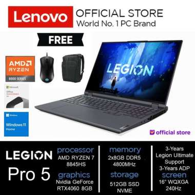 LENOVO LEGION SLIM 5 16AHP9 RTX4060 8GB || RYZEN 7 8845HS 16GB 512GB 16.0 WQXGA 165HZ GREY NON BUNDL