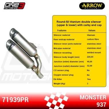 Knalpot Arrow Round-Sil Titanium Double Silencer Ducati Monster 937 ‘21 - Silencer