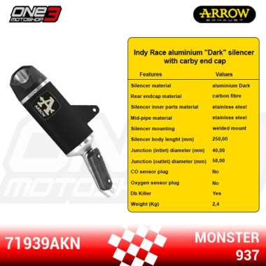 Knalpot Arrow Indy Race Aluminium Dark Silencer Ducati Monster 937 ‘21 - Silencer
