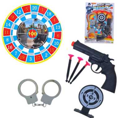 Mainan pistol dan borgol shoot target dengan dart mainan