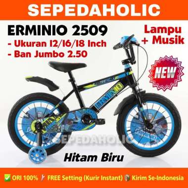 Sepeda Anak Laki BMX ERMINIO 2509 Musik Ukuran 12 16 18 Inch Usia 2-8 Tahun 12 Inch Merah Full
