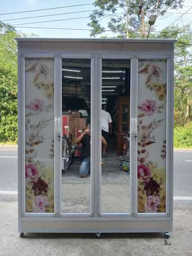 LEMARI PAKAIAN 4 PINTU KACA PVC + PINTU KACA LEMARI BAJU 4 PINTU 3 PINTU BUNGA