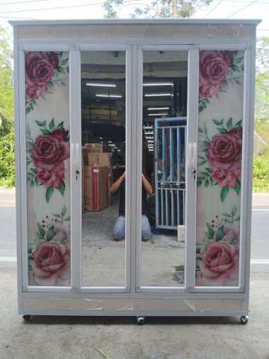 LEMARI PAKAIAN 4 PINTU KACA PVC + PINTU KACA LEMARI BAJU 4 PINTU 4 PINTU BUNGA