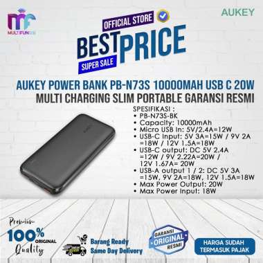 Aukey Power Bank PB-N73S 10000mah USB C 20W Multi Charging Slim Portable Garansi Resmi