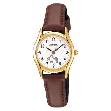 Jam Tangan Wanita Casio General LTP-1094Q-7B6RDF Enticer Ladies With Pinguin White Dial Brown Leathe