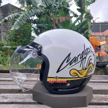 helm Cargloss Cfm retro Army speed duck white original kaca cembung bening XL